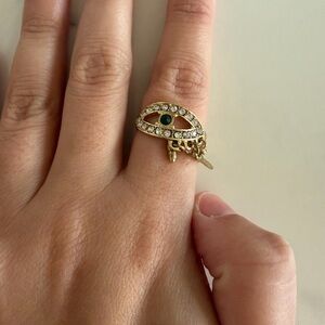 Gold Tone Evil Eye Ring Set Rhinestone Green Center Adjustable Sizes 3 Piece